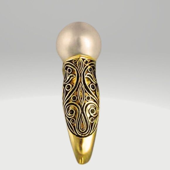 Gold Tone Pearl Ring Filigree Sculpted Mounting Fashion Costume Jewelry 3 sizes - Picture 3 of 5